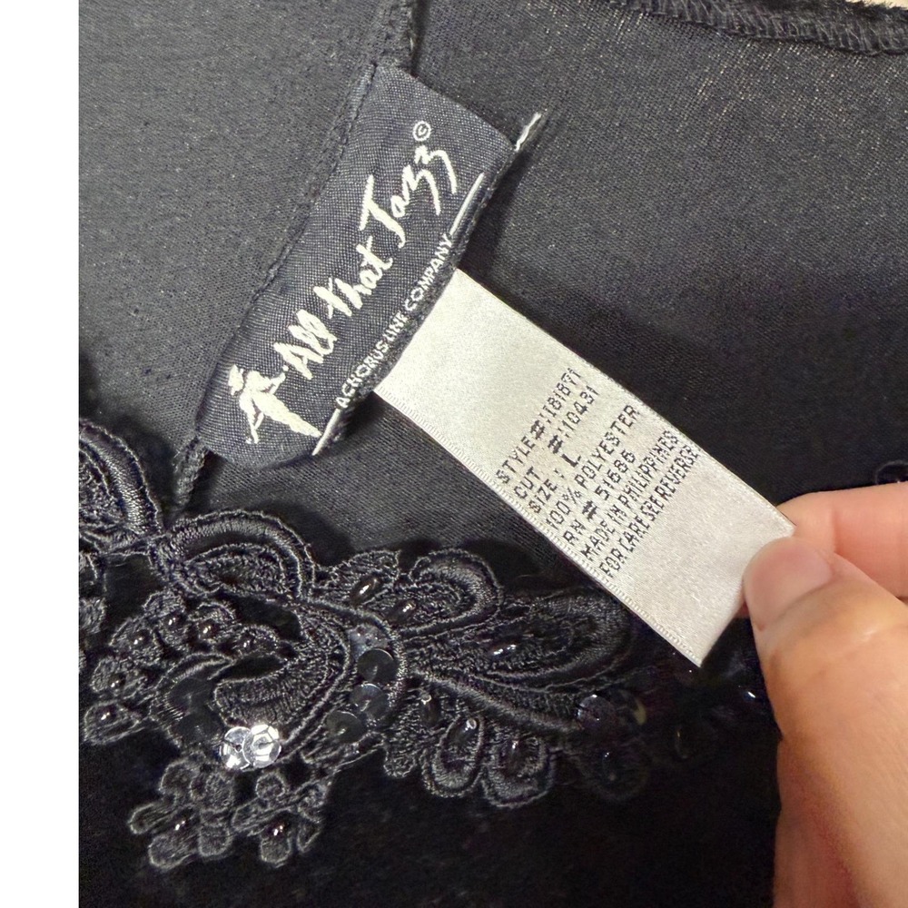 All That Jazz Vintage 90s Black Crushed Velvet Mini Dress Lace Sequin M - Picture 4 of 5
